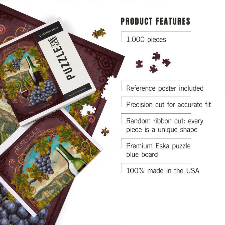 Temecula, California, Merlot Wine Scene, Jigsaw Puzzle Puzzle Lantern Press 