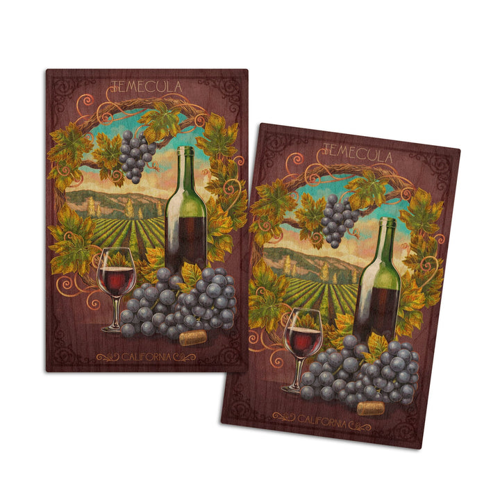 Temecula, California, Merlot Wine Scene, Lantern Press Artwork, Wood Signs and Postcards Wood Lantern Press 4x6 Wood Postcard Set 
