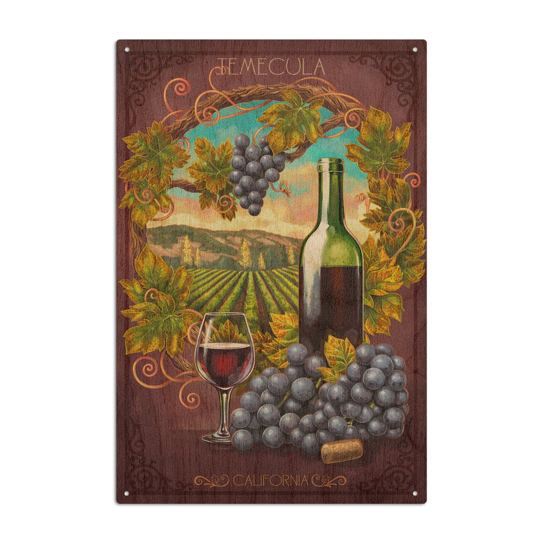 Temecula, California, Merlot Wine Scene, Lantern Press Artwork, Wood Signs and Postcards Wood Lantern Press 6x9 Wood Sign 