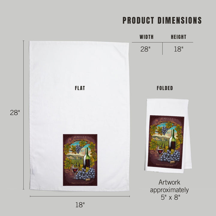 Temecula, California, Merlot Wine Scene, Organic Cotton Kitchen Tea Towels Kitchen Lantern Press 