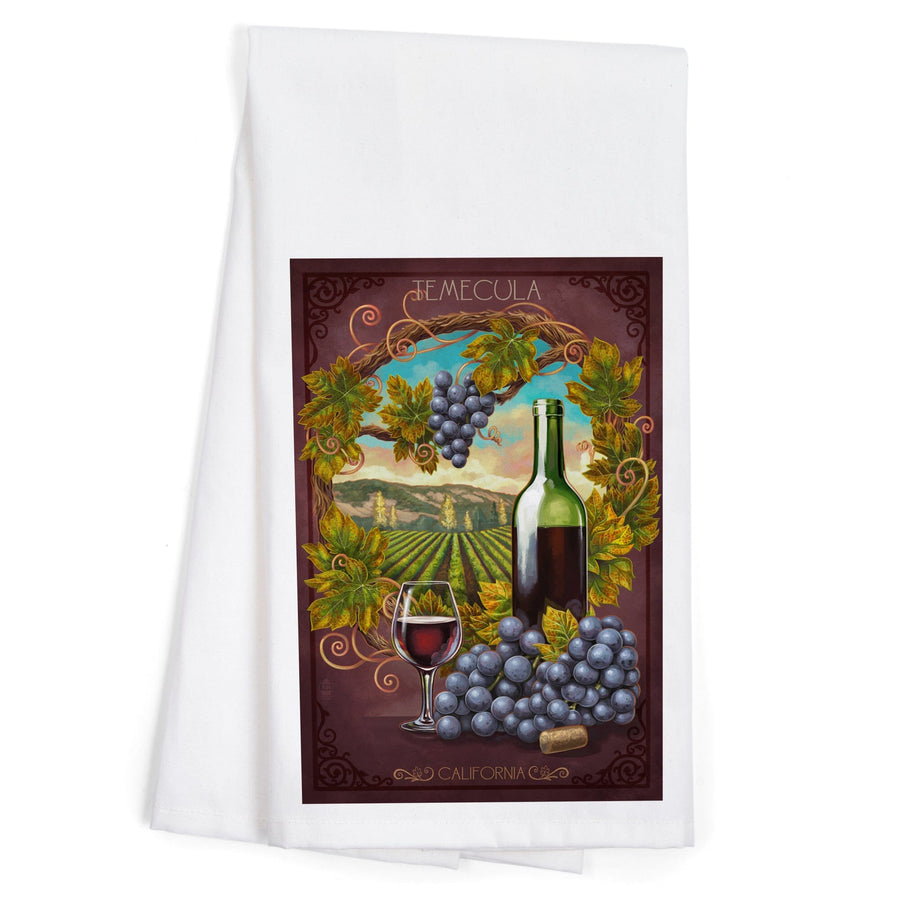 Temecula, California, Merlot Wine Scene, Organic Cotton Kitchen Tea Towels Kitchen Lantern Press 
