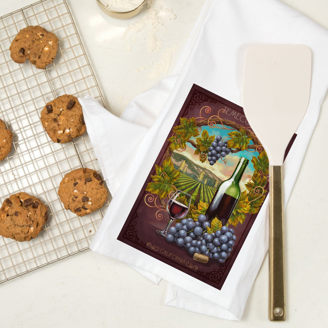 Temecula, California, Merlot Wine Scene, Organic Cotton Kitchen Tea Towels Kitchen Lantern Press 