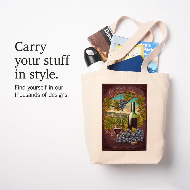 Temecula, California, Merlot Wine Scene, Tote Bag Totes Lantern Press 