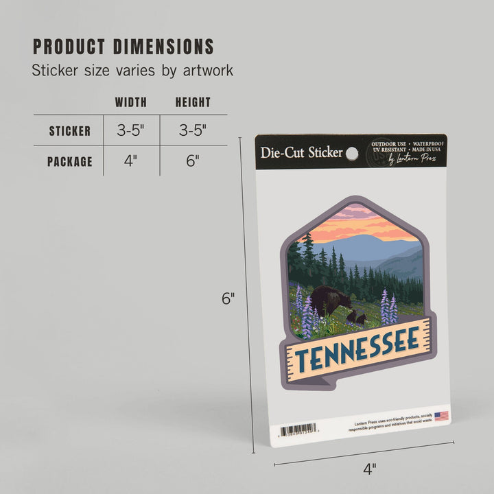 Tennessee, Bear and Spring Flowers, Contour, Vinyl Sticker Sticker Lantern Press 