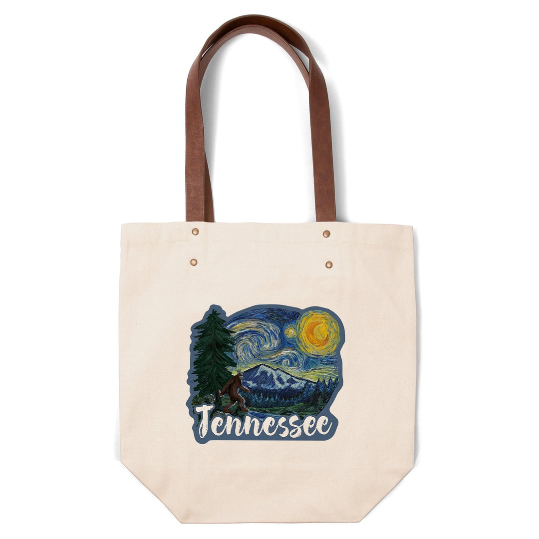 Tennessee, Bigfoot, Starry Night, Contour, Lantern Press Artwork, Accessory Go Bag Totes Lantern Press 
