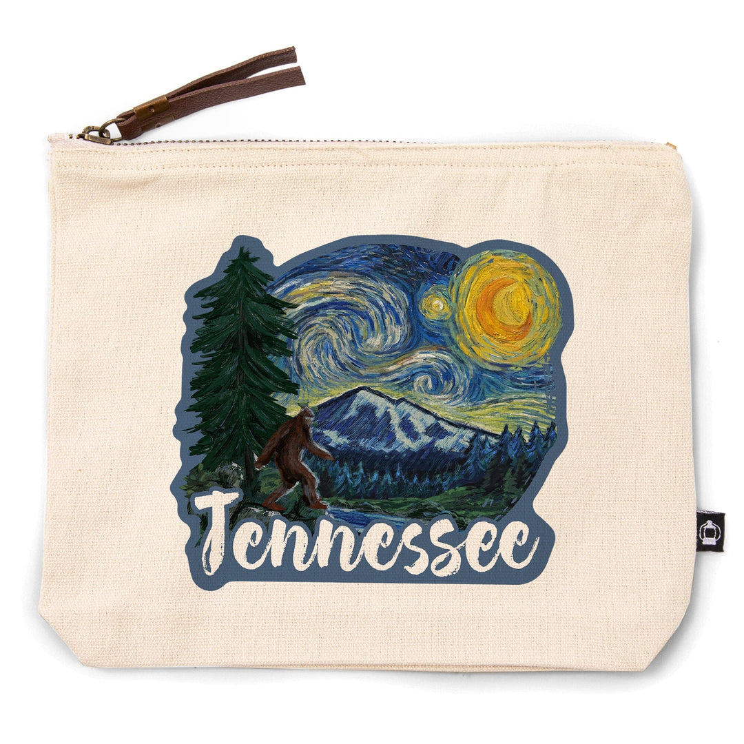 Tennessee, Bigfoot, Starry Night, Contour, Lantern Press Artwork, Accessory Go Bag Totes Lantern Press 
