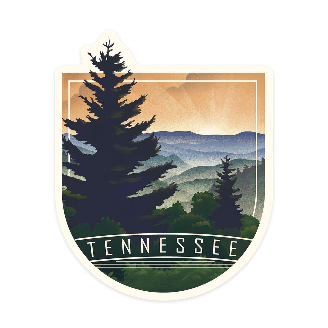 Tennessee, Great Smoky Mountains National Park, Lithograph National Park Series, Contour, Vinyl Sticker Sticker Lantern Press 