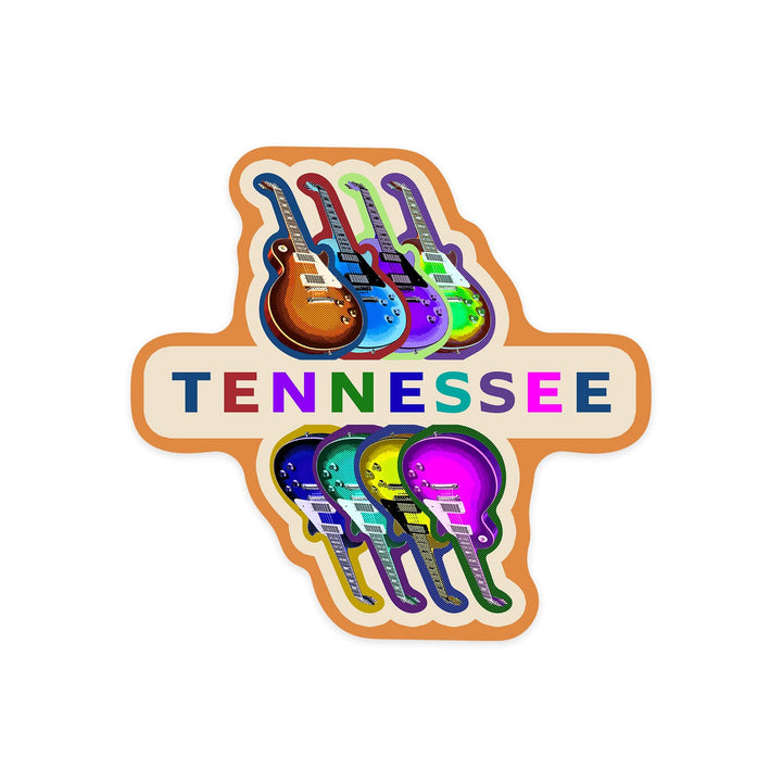 Tennessee, Guitar Pop Art, Contour, Lantern Press Artwork, Vinyl Sticker Sticker Lantern Press 