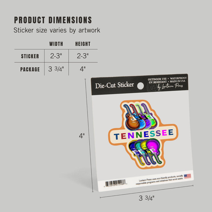 Tennessee, Guitar Pop Art, Contour, Lantern Press Artwork, Vinyl Sticker Sticker Lantern Press 