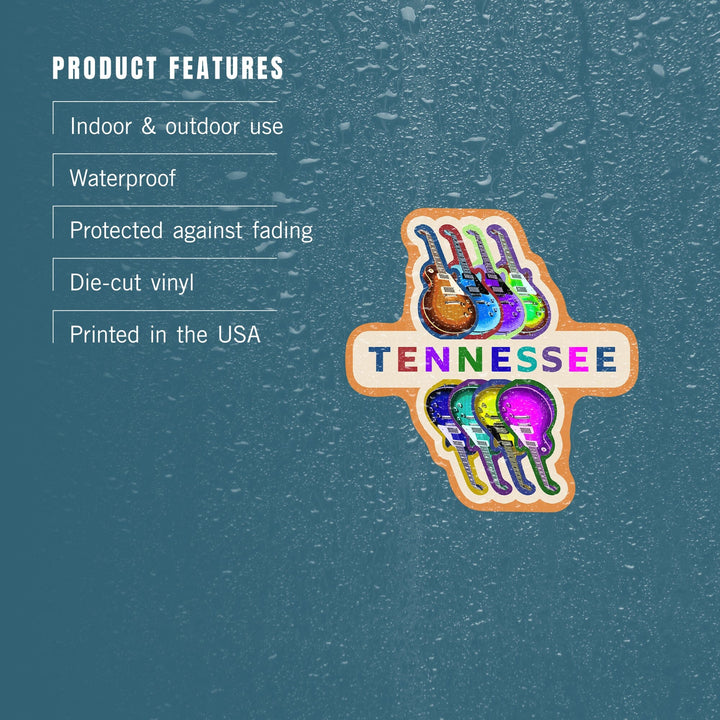 Tennessee, Guitar Pop Art, Contour, Lantern Press Artwork, Vinyl Sticker Sticker Lantern Press 