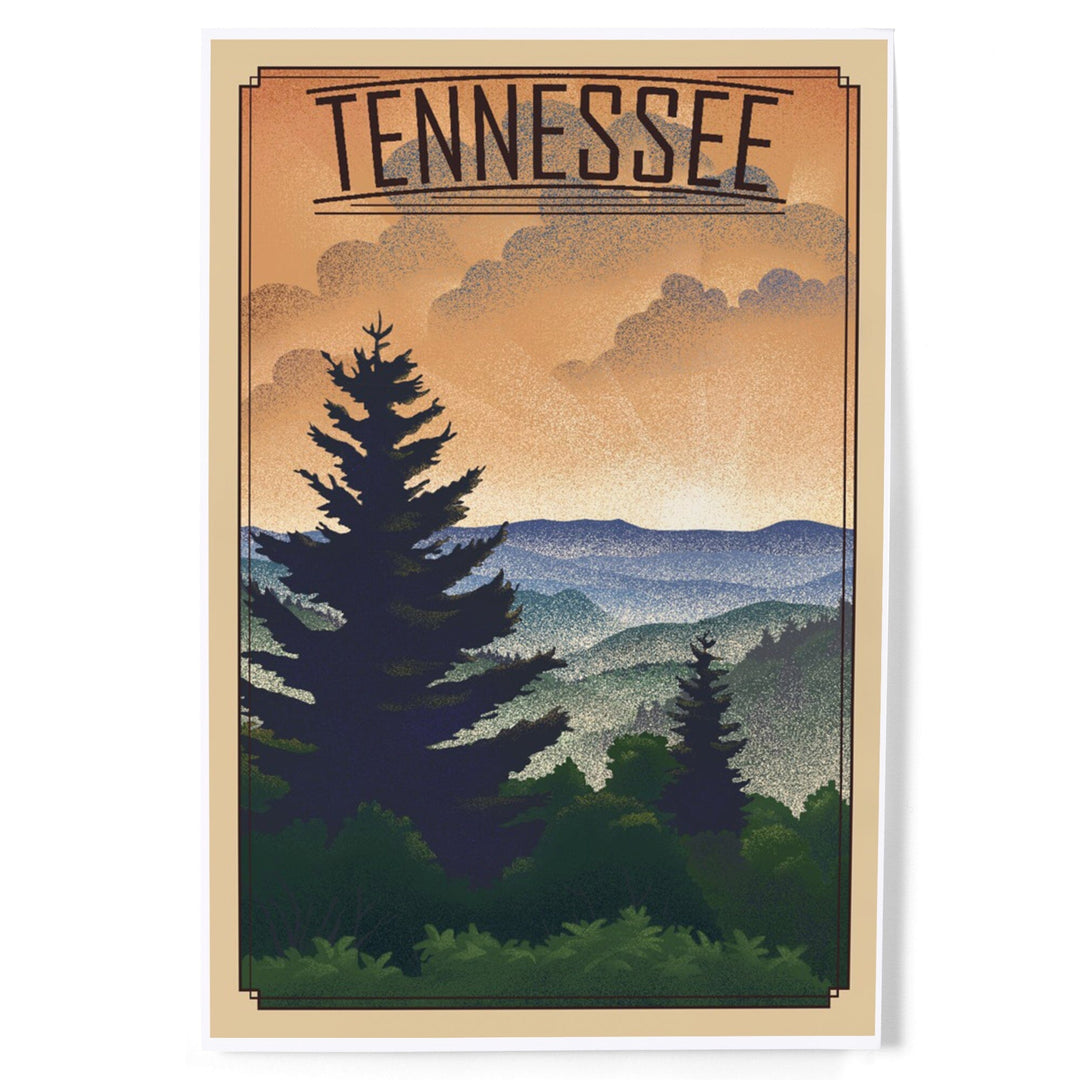 Tennessee, Mountain, Lithograph, Art & Giclee Prints Art Lantern Press 12 x 18 Art Print 