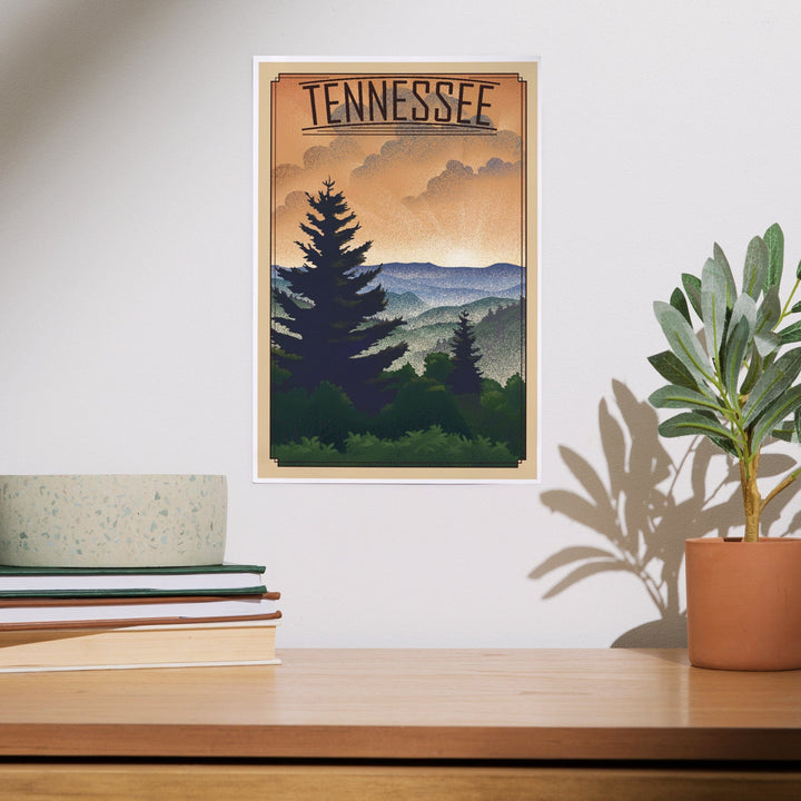 Tennessee, Mountain, Lithograph, Art & Giclee Prints Art Lantern Press 