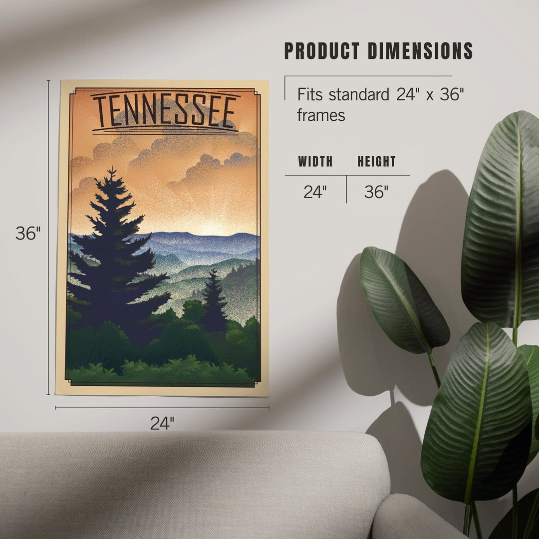 Tennessee, Mountain, Lithograph, Art & Giclee Prints Art Lantern Press 