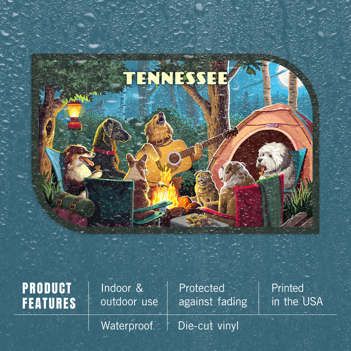 Tennessee, Painterly, Pack Life, Dogs Around Campfire, Vinyl Sticker Sticker Lantern Press 