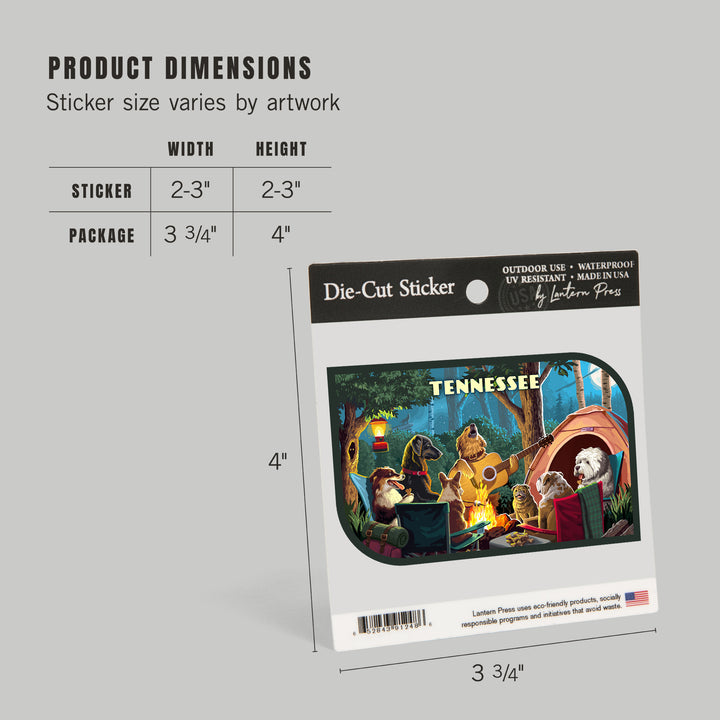 Tennessee, Painterly, Pack Life, Dogs Around Campfire, Vinyl Sticker Sticker Lantern Press 