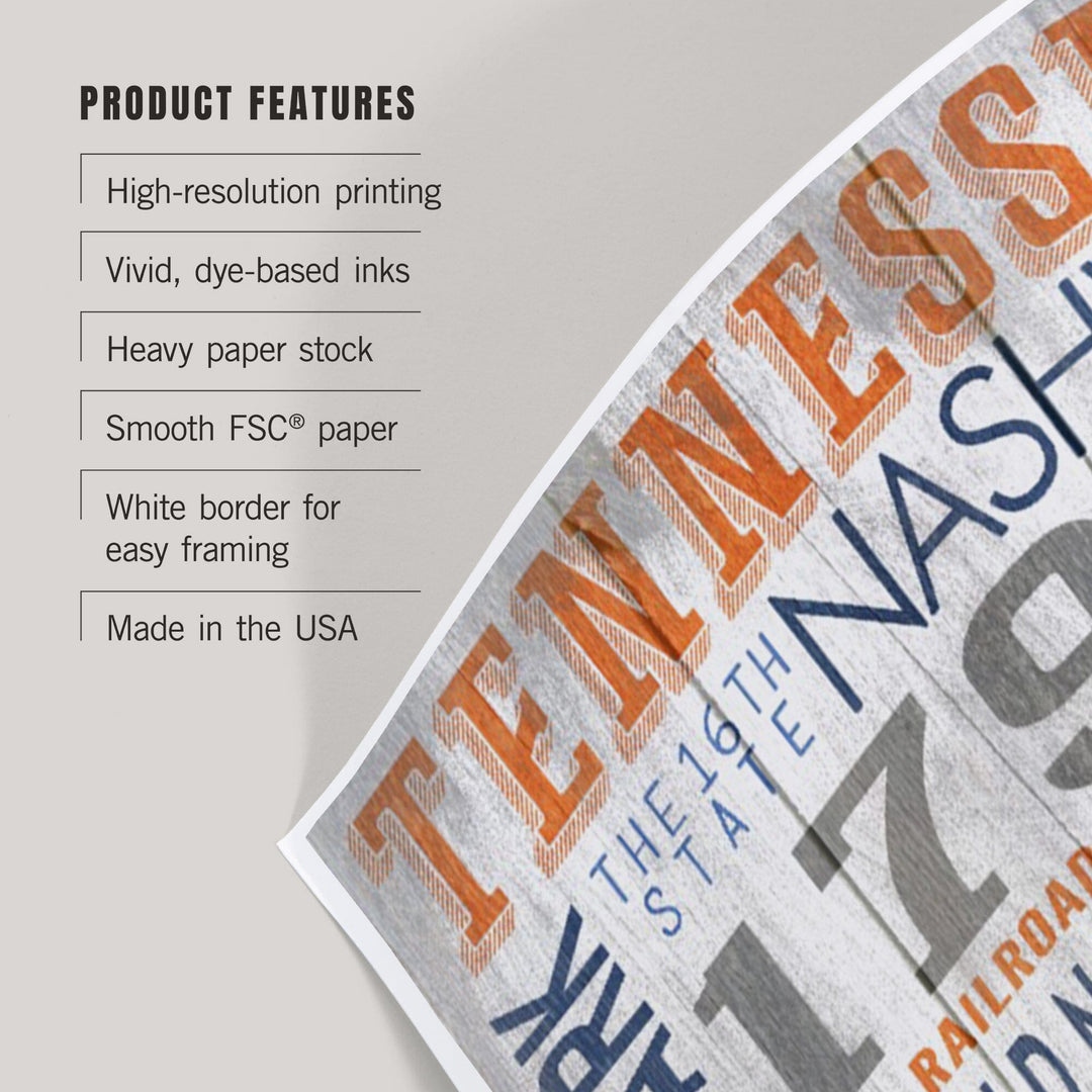 Tennessee, Rustic Typography, Art & Giclee Prints Art Lantern Press 