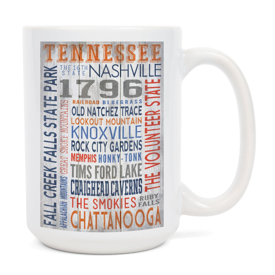 Tennessee, Rustic Typography, Ceramic Mug Mugs Lantern Press 