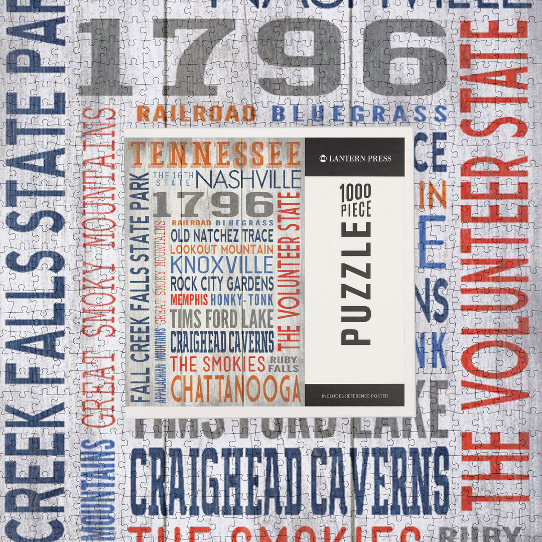 Tennessee, Rustic Typography, Jigsaw Puzzle Puzzle Lantern Press 