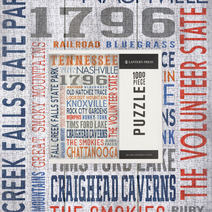 Tennessee, Rustic Typography, Jigsaw Puzzle Puzzle Lantern Press 