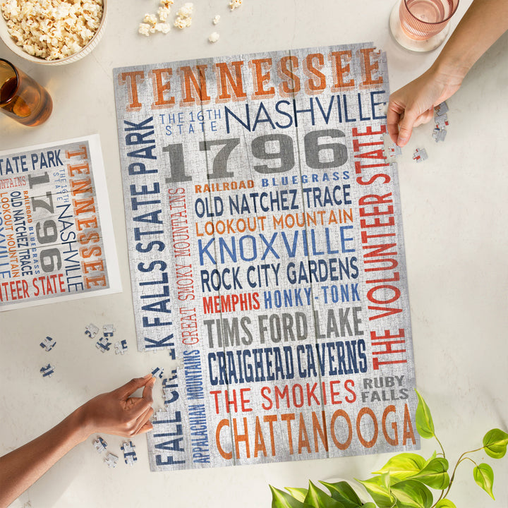 Tennessee, Rustic Typography, Jigsaw Puzzle Puzzle Lantern Press 