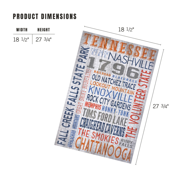 Tennessee, Rustic Typography, Jigsaw Puzzle Puzzle Lantern Press 