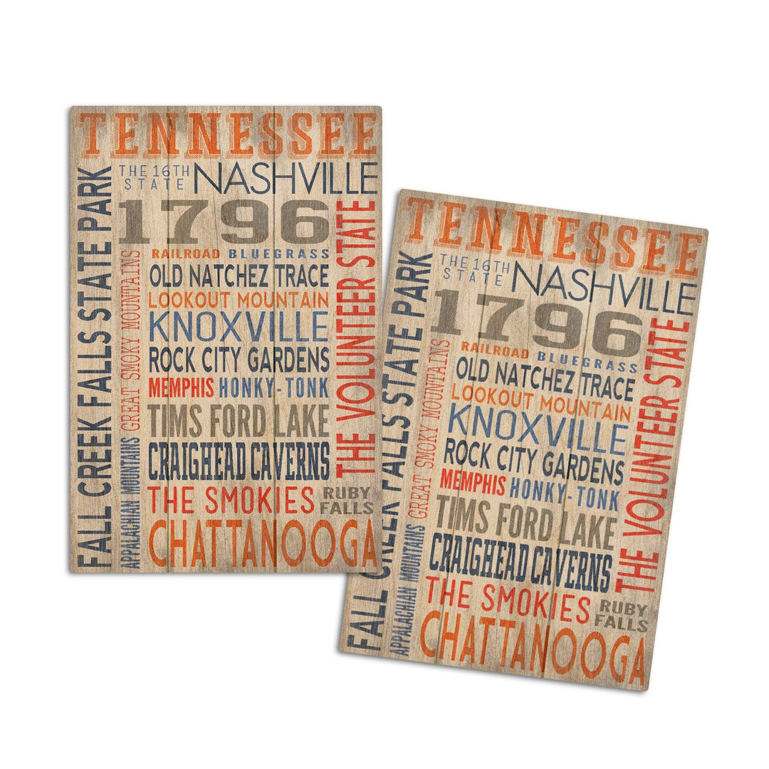 Tennessee, Rustic Typography, Lantern Press Artwork, Wood Signs and Postcards Wood Lantern Press 4x6 Wood Postcard Set 