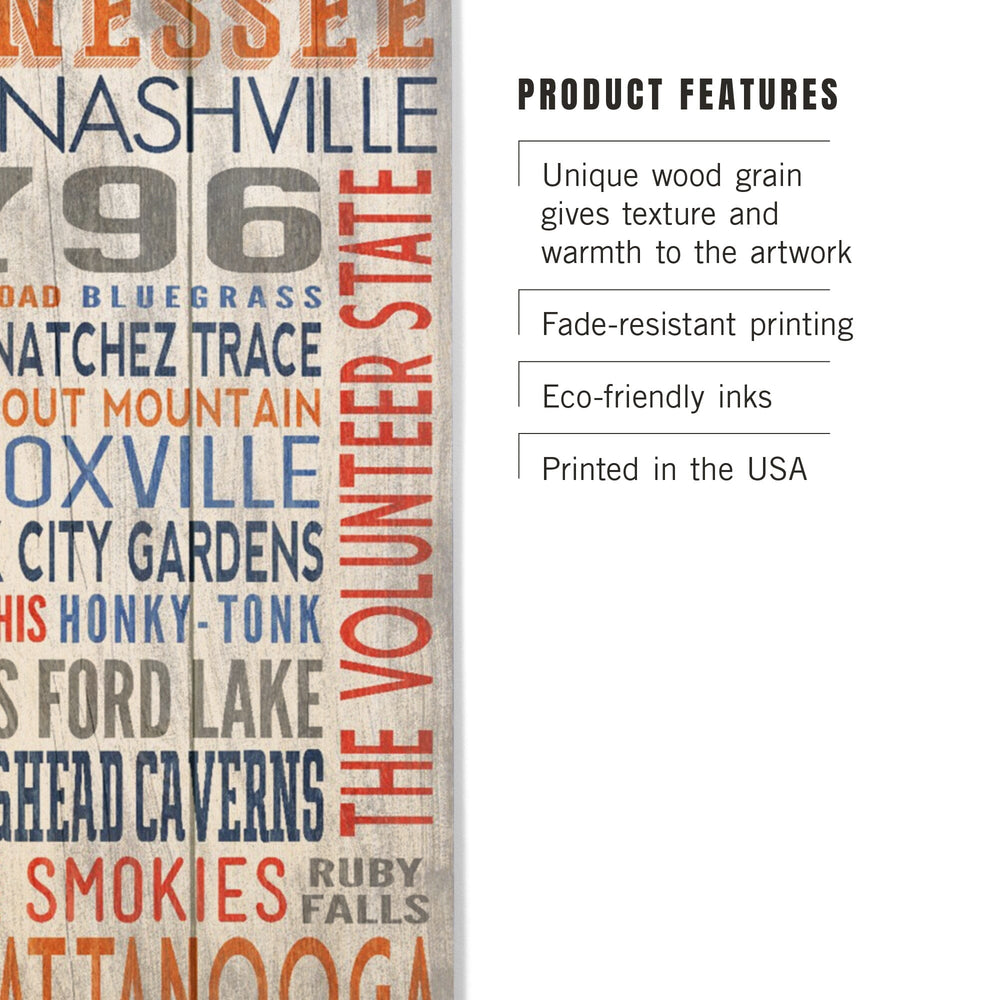Tennessee, Rustic Typography, Lantern Press Artwork, Wood Signs and Postcards Wood Lantern Press 