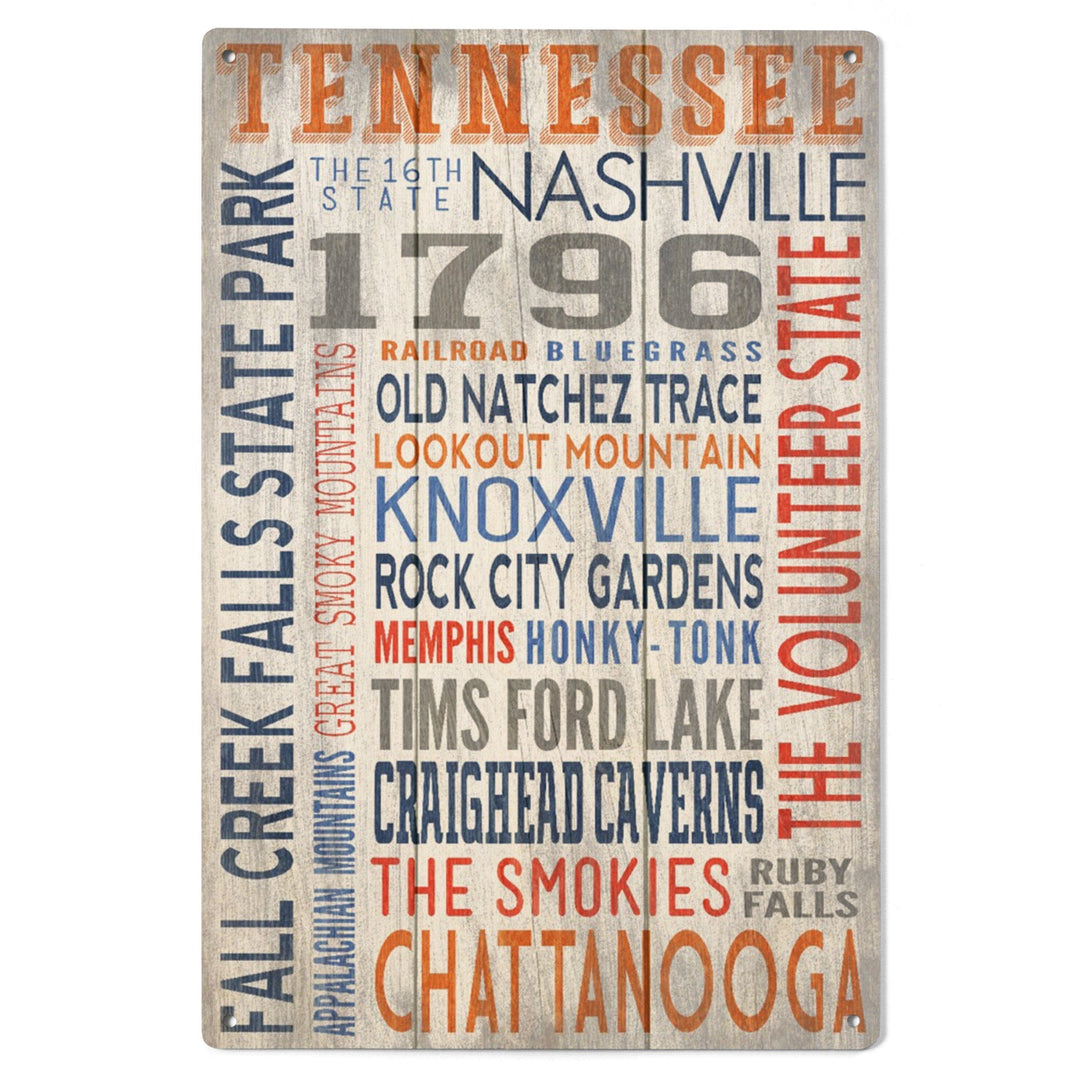 Tennessee, Rustic Typography, Lantern Press Artwork, Wood Signs and Postcards Wood Lantern Press 