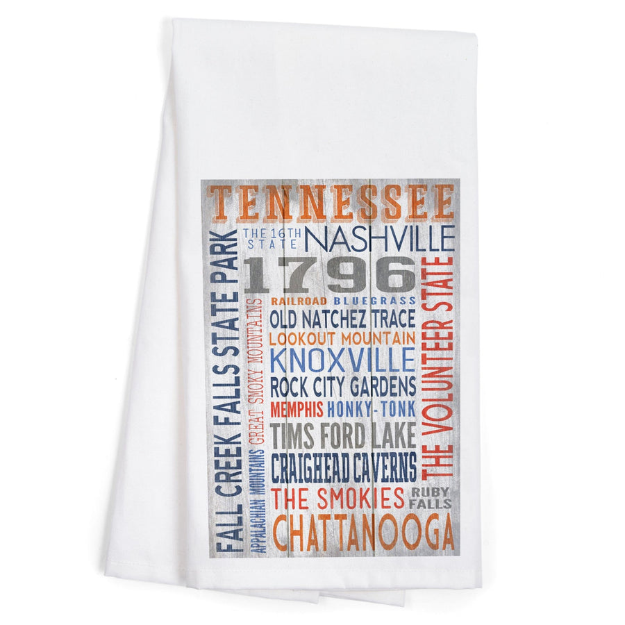 Tennessee, Rustic Typography, Organic Cotton Kitchen Tea Towels Kitchen Lantern Press 