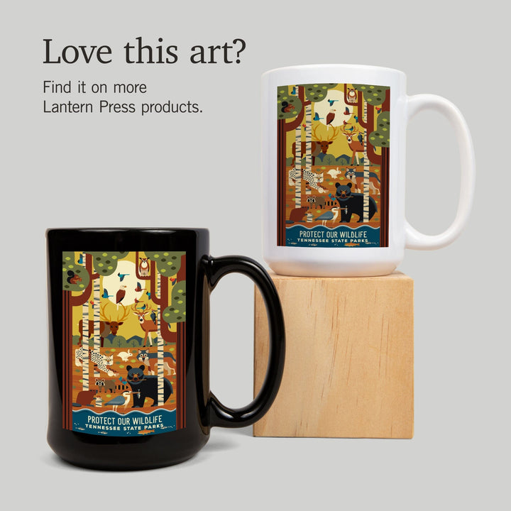 Tennessee State Parks, Forest Animals, Geometric, Lantern Press Artwork, Ceramic Mug Mugs Lantern Press 