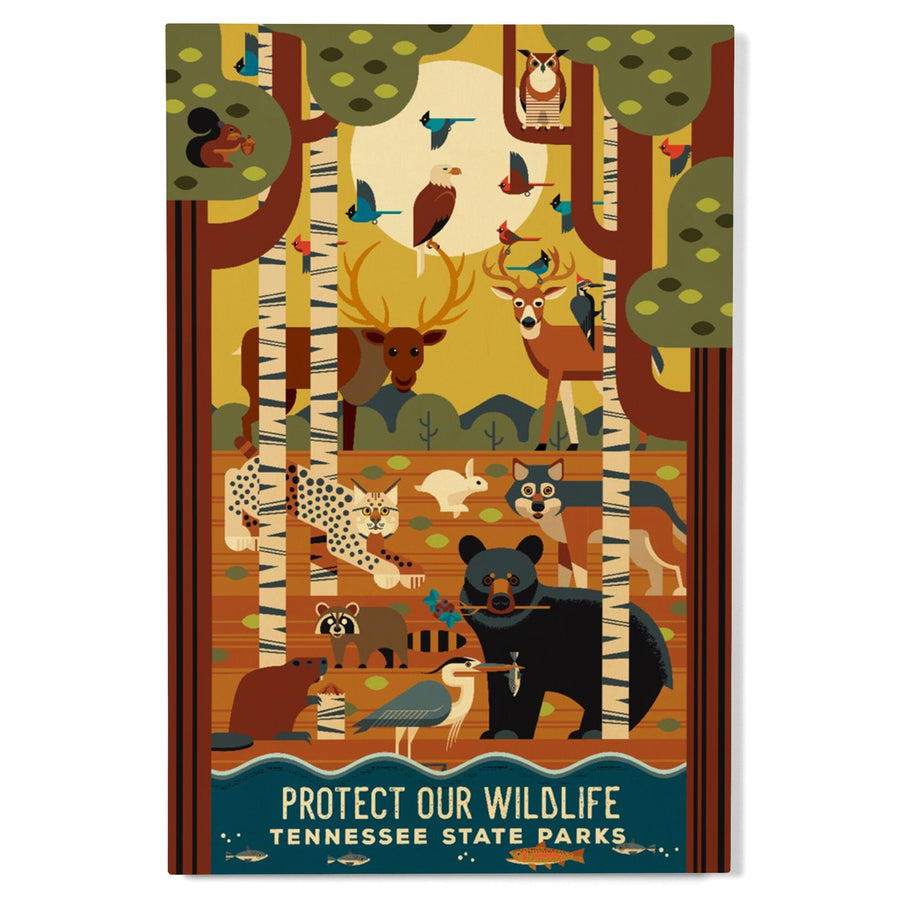 Tennessee State Parks, Forest Animals, Geometric, Lantern Press Artwork, Wood Signs and Postcards Wood Lantern Press 