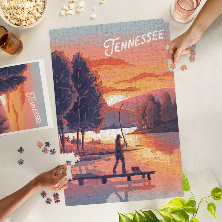 Tennessee, This Is Living, Fishing with Hills, Jigsaw Puzzle Puzzle Lantern Press 