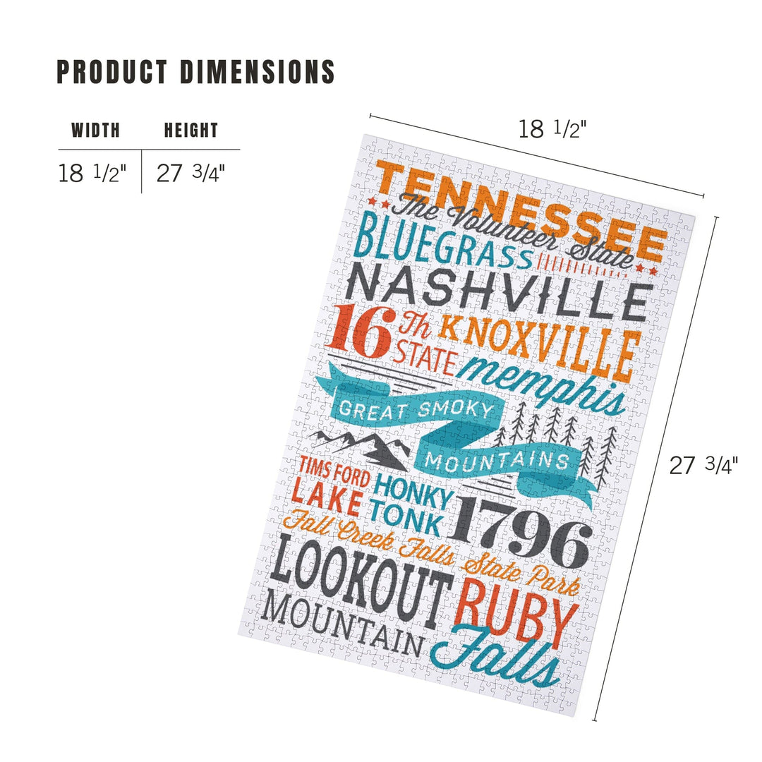 Tennessee, Typography Stacked, Great Smoky Mountains, Jigsaw Puzzle Puzzle Lantern Press 