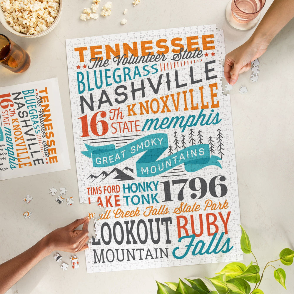 Tennessee, Typography Stacked, Great Smoky Mountains, Jigsaw Puzzle Puzzle Lantern Press 