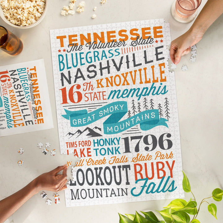 Tennessee, Typography Stacked, Great Smoky Mountains, Jigsaw Puzzle Puzzle Lantern Press 