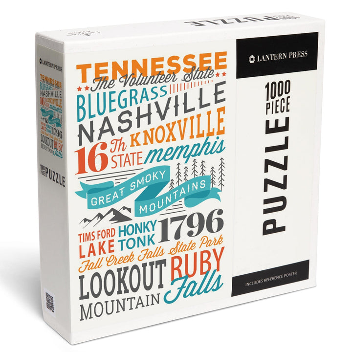 Tennessee, Typography Stacked, Great Smoky Mountains, Jigsaw Puzzle Puzzle Lantern Press 