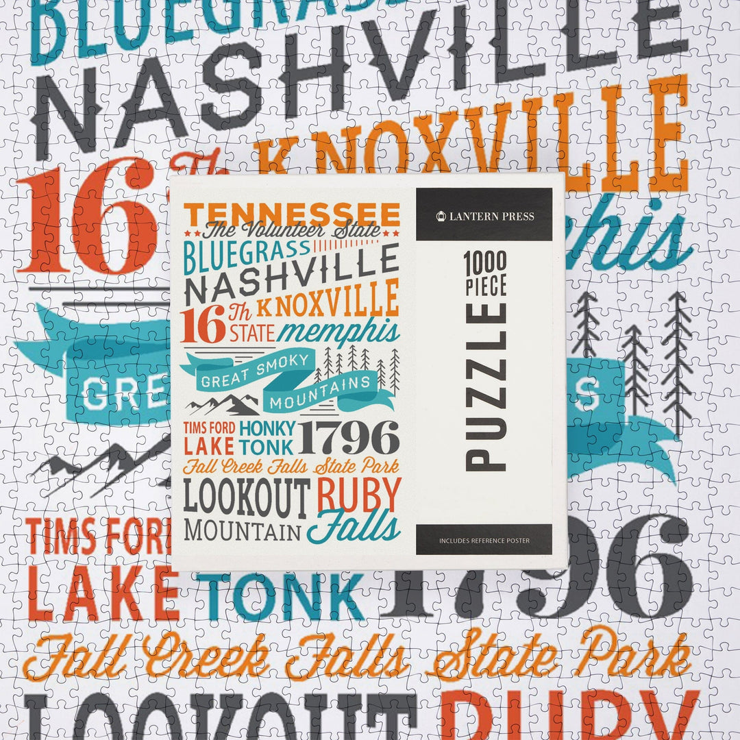 Tennessee, Typography Stacked, Great Smoky Mountains, Jigsaw Puzzle Puzzle Lantern Press 