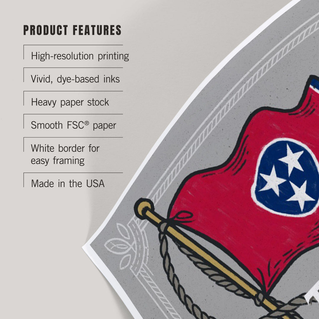 Tennessee, Waving State Flag, State Series, Art & Giclee Prints Art Lantern Press 