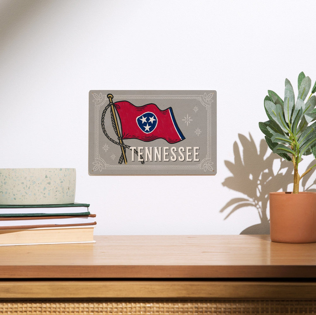 Tennessee, Waving State Flag, State Series Wood Lantern Press 