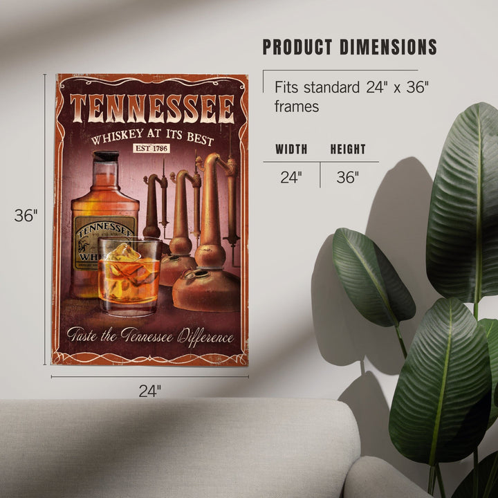 Tennessee, Whiskey Vintage Sign, Art & Giclee Prints Art Lantern Press 