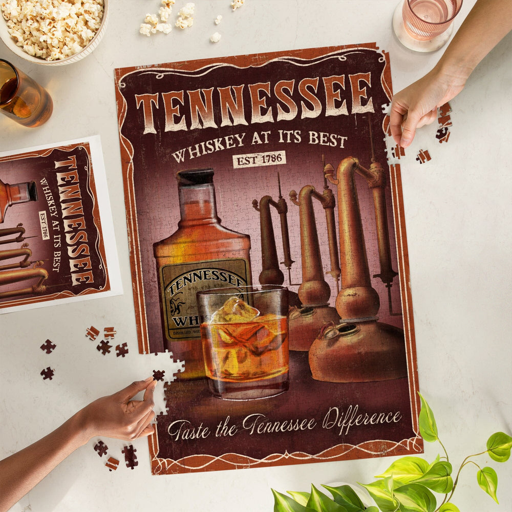 Tennessee, Whiskey Vintage Sign, Jigsaw Puzzle Puzzle Lantern Press 