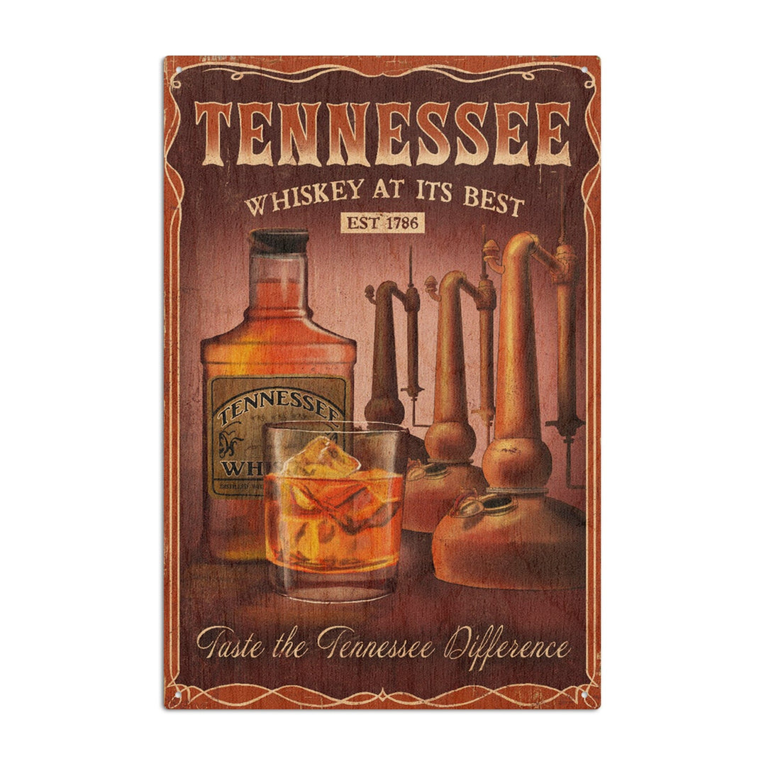 Tennessee, Whiskey Vintage Sign, Lantern Press Artwork, Wood Signs and Postcards Wood Lantern Press 10 x 15 Wood Sign 
