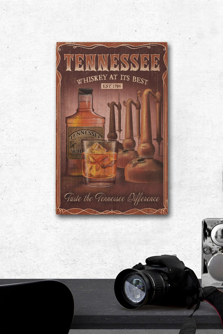Tennessee, Whiskey Vintage Sign, Lantern Press Artwork, Wood Signs and Postcards Wood Lantern Press 12 x 18 Wood Gallery Print 
