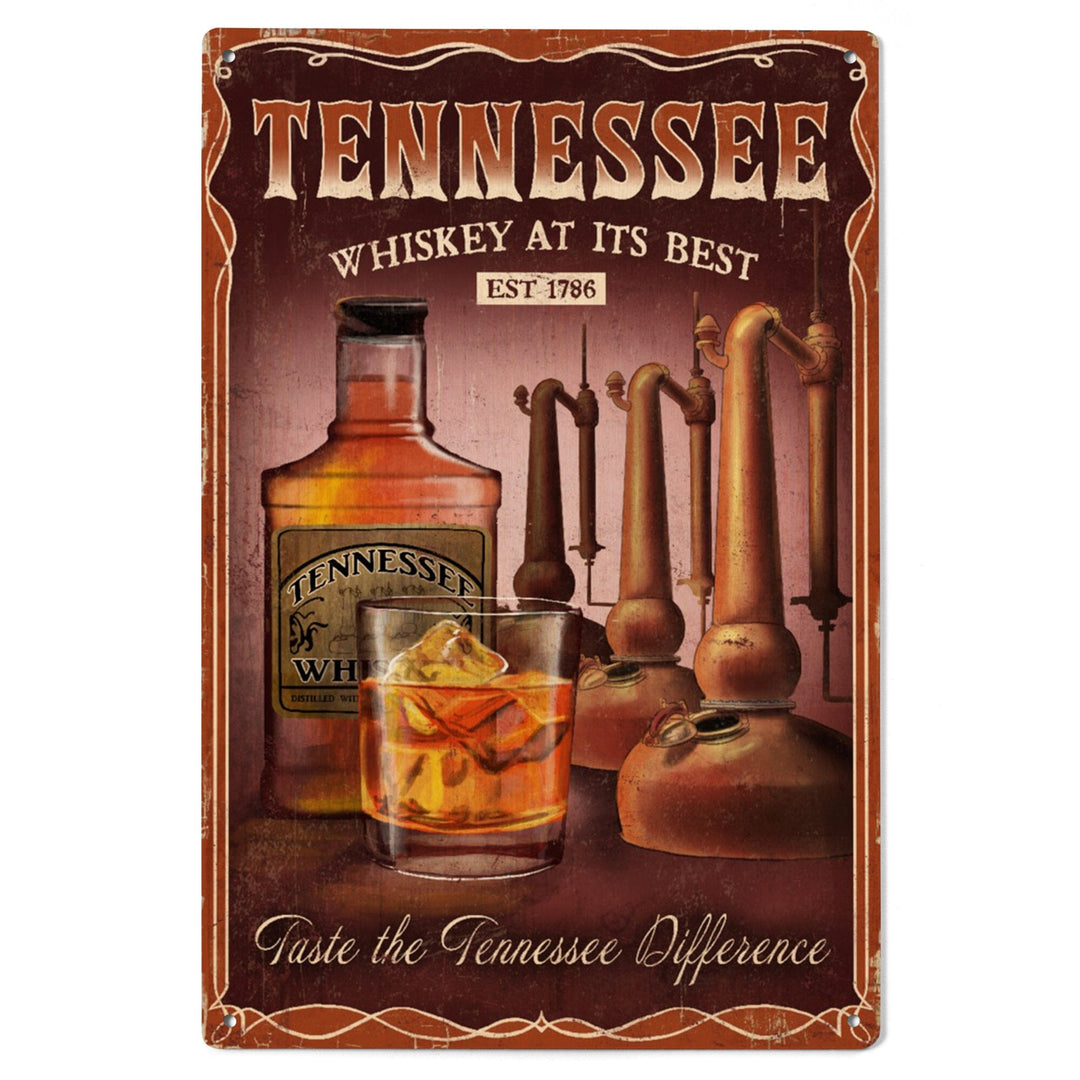 Tennessee, Whiskey Vintage Sign, Lantern Press Artwork, Wood Signs and Postcards Wood Lantern Press 