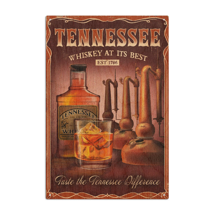 Tennessee, Whiskey Vintage Sign, Lantern Press Artwork, Wood Signs and Postcards Wood Lantern Press 6x9 Wood Sign 