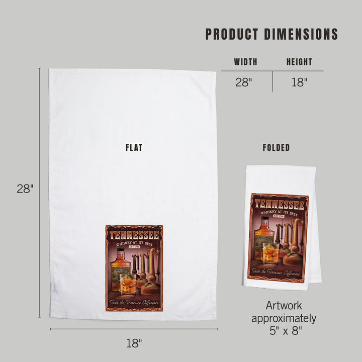 Tennessee, Whiskey Vintage Sign, Organic Cotton Kitchen Tea Towels Kitchen Lantern Press 