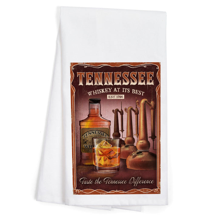 Tennessee, Whiskey Vintage Sign, Organic Cotton Kitchen Tea Towels Kitchen Lantern Press 