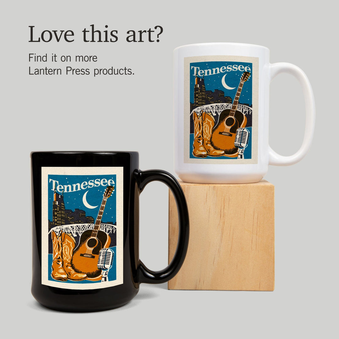 Tennessee, Woodblock, Lantern Press Artwork, Ceramic Mug Mugs Lantern Press 