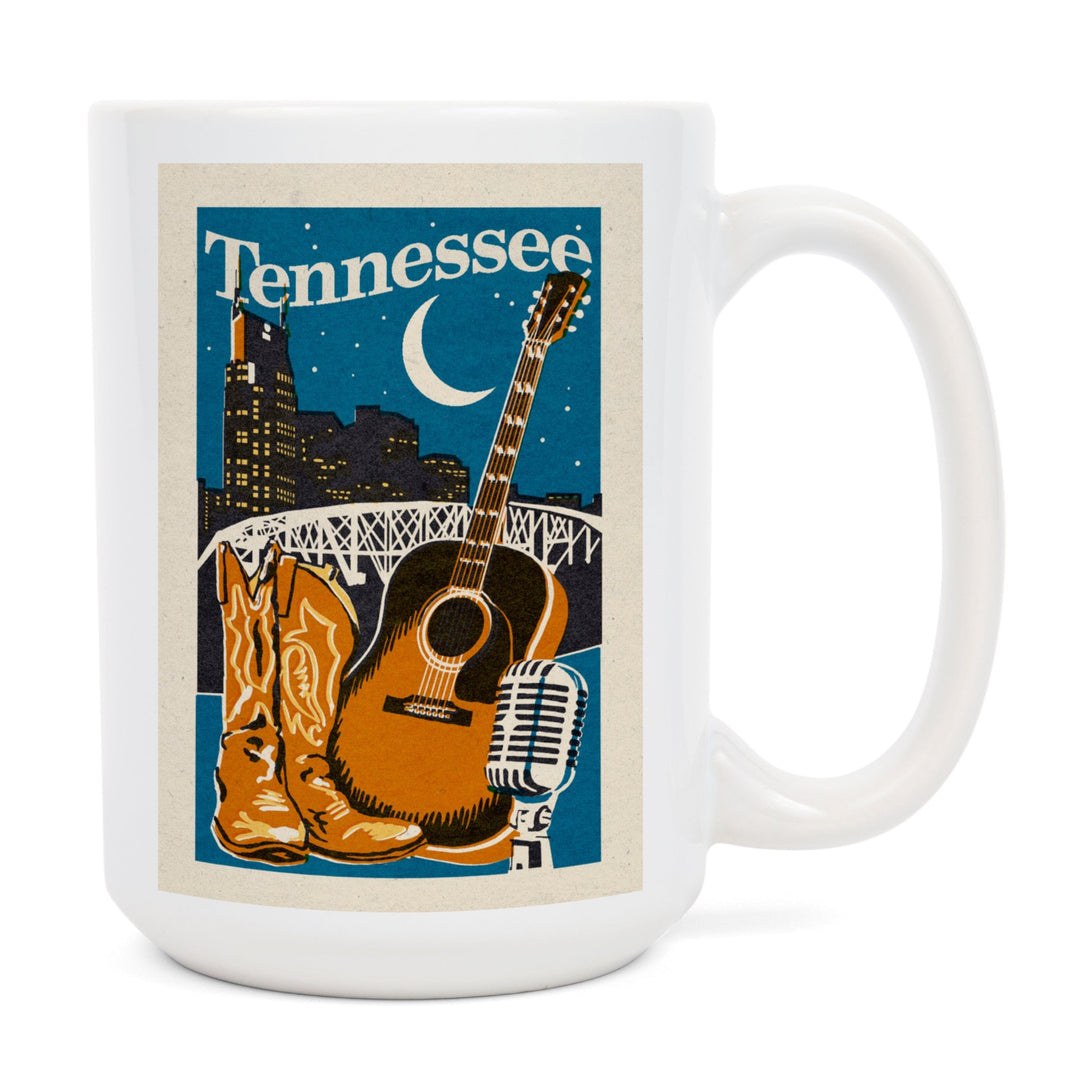 Tennessee, Woodblock, Lantern Press Artwork, Ceramic Mug Mugs Lantern Press 