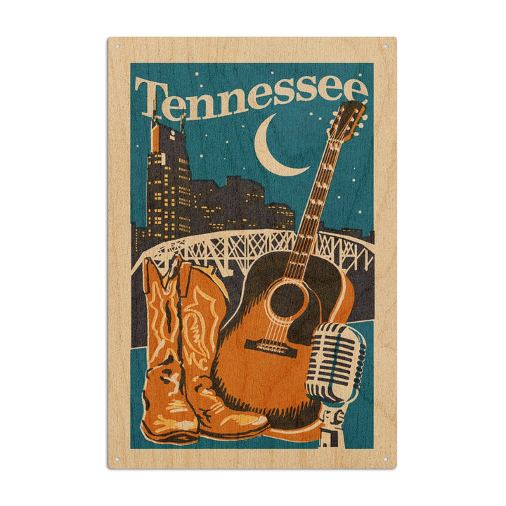 Tennessee, Woodblock, Lantern Press Artwork, Wood Signs and Postcards Wood Lantern Press 10 x 15 Wood Sign 